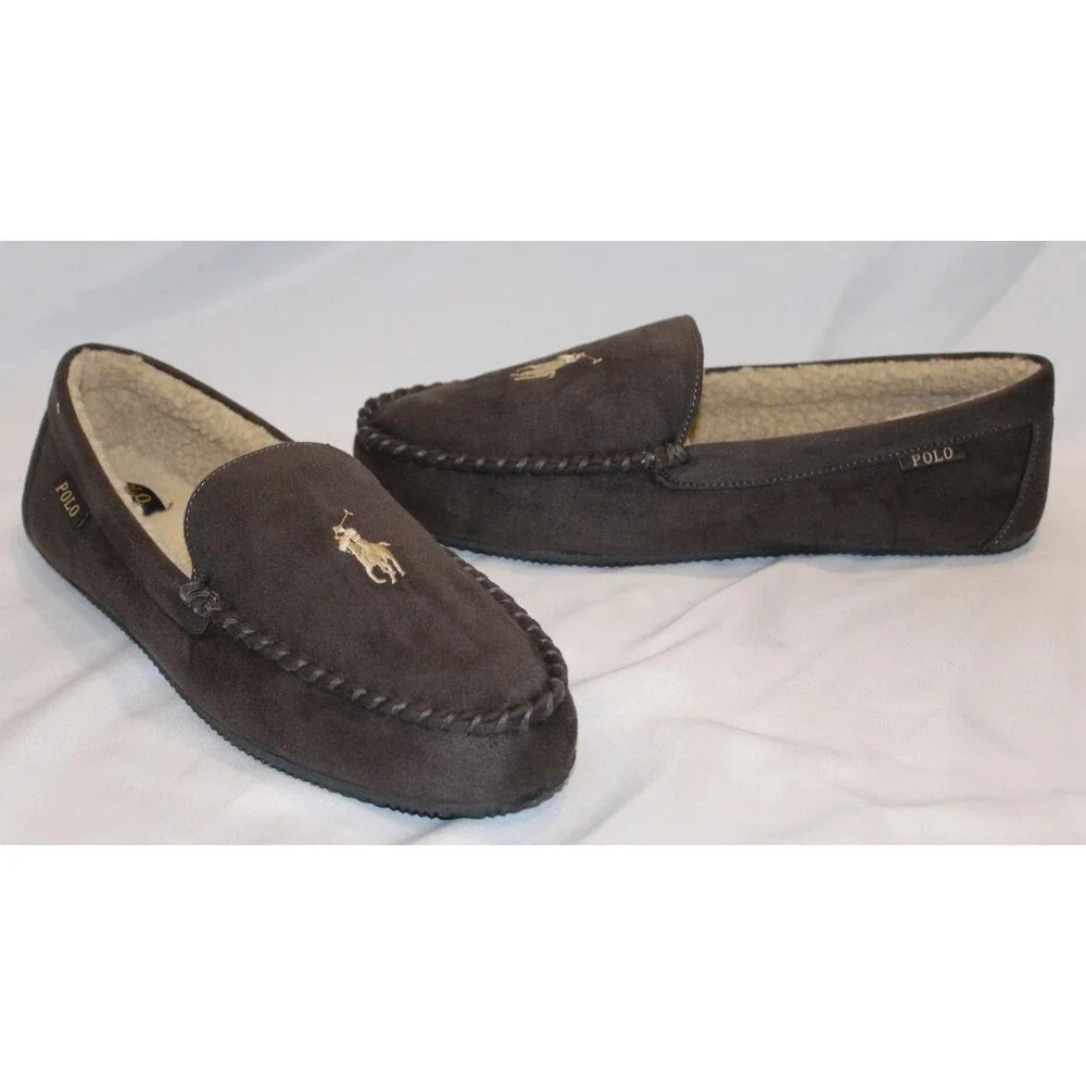 NIB Polo Ralph Lauren Men's Suede‎ Moccasin Slippers BROWN